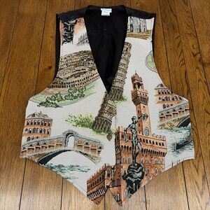 VTG Backroad Blues Italy Landmarks Tapestry Vest Waistcoat Womens Sz XL 90's